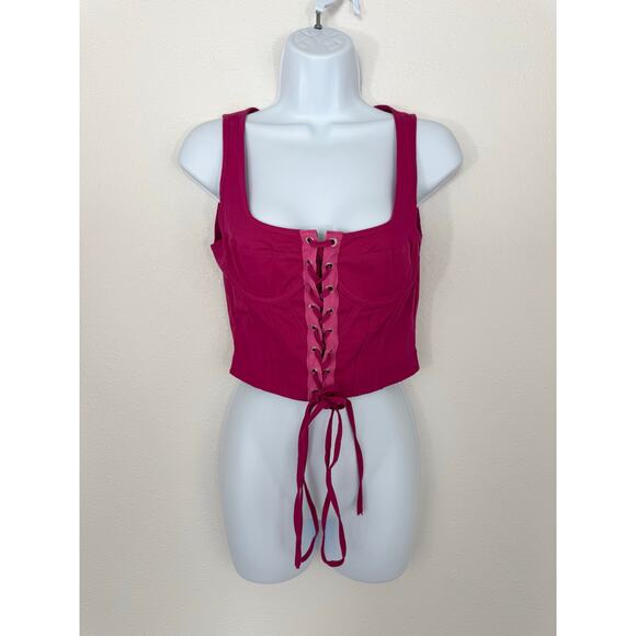 PrettyLittleThing Hot Pink Lace-Up Corset Crop Top | Size Small | NWT - Picture 1 of 8